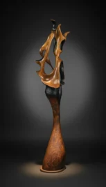 Abstrait 8 1, platane brulé et huilé, cèdre teint et texturé, résine noir