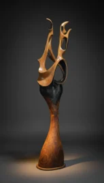 Abstrait 8, platane brulé et huilé, cèdre teint et texturé, résine noir