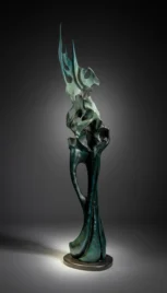 Abstrait 9 1, chêne teint, résine, peinture, vernis acrylique