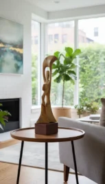 Avec toi 1, Pommier huilé, base bois peint, 55x25cm