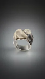 Bague 13, argent poli, os sculpé et mariage des métaux(argent, cuivre) resultat