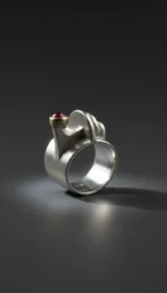 Bague 17, argent poli, construction soudé et ruby étoilé resultat