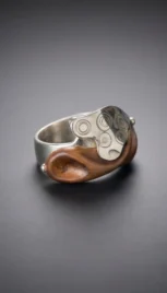 Bague 20, argent poli, mokumé gane et bois de bubinga resultat