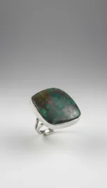 Bague 21 3, argent poli, construction soudé et chrysocholle resultat