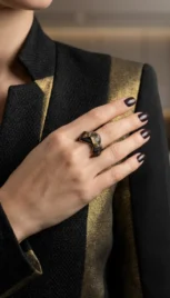 Bague 24 3, argent poli, dépoli, construction soudé et aventurine resultat