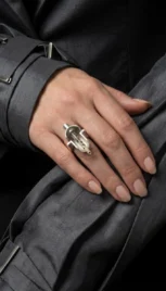 Bague 4 10, argent poli et dépoli, construction soudé et agathe resultat