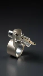 Bague 4 7, argent poli et dépoli, construction soudé et agathe resultat