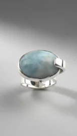 Bague 5 2, argent poli, construction soudé et larimar resultat