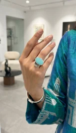 Bague 7 3, argent poli,oxidé, construction soudé et amazonite resultat