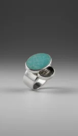 Bague 7, argent poli,oxidé, construction soudé et amazonite resultat