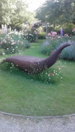 Banc oiseau, séquoia teint, 210x45cm