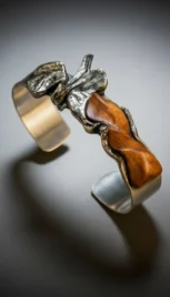 Bracelet 2, argent poli, argent fusionné et bois d'olivier resultat