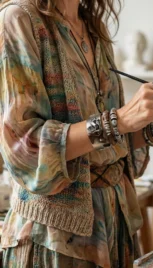 Bracelet 4 5, argent poli et dépoli, argent fusionné et bois de rose resultat