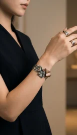 Bracelet 5 2, argent poli, laiton fusionné et bois d'olivier resultat