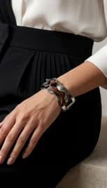 Bracelet 6 3, argent poli, mariage des métaux (laiton, argent), mokumé gane et bois de bubinga resultat