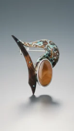 Broche 1, argent poli, mokumé gane, bois d'ébène et agathe resultat