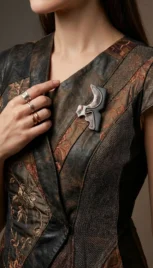 Broche 17 3, argent poli, argent et cuivre réticulé et bois d'ébène resultat