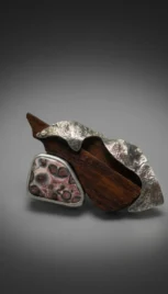 Broche 18 1, argent réticulé, argent poli, bois de palissandre et agathe resultat