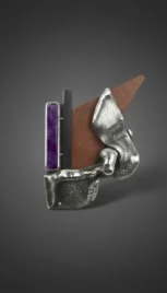 Broche 19 2, argent poli, argent réticulé, bois de gaïac, d'ébène et amétiste resultat