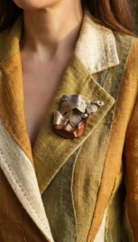 Broche 25 4, argent poli, argent fusionné, bois de bubinga et agathe resultat