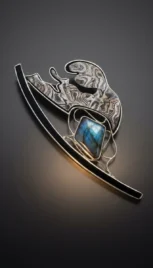 Broche 4 2, argent poli, mokumé gane, bois d'ébène et spectrolite resultat