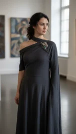 Broche 4 5, argent poli, mokumé gane, bois d'ébène et spectrolite resultat