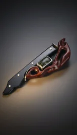 Broche 6 2, argent poli, bois de padouk, d'ébène et pirite de fer resultat