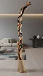 Chimère 6, Poirier brulé et huilé, Granit et chêne, 180x30cm