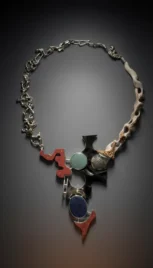 Collier 5 1, argent fusionné, mohumé gane, corne de cerf, bois d'ébène amarante shiste vert et sodalite resultat
