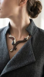 Collier 6, argent, bois de palissandre, d'olivier, d'amarante et d'ébène poli resultat