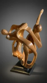 Dualité à trois 3, if ciré, ardoise, 55x35cm