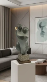 Ensemble 1 4, schiste vert, poli et dépoli, granit et chêne