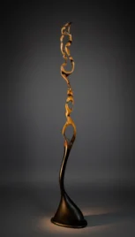 Equilibre 1, if brulé et huilé, chêne, résine et peinture