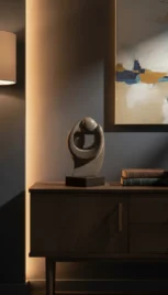 Espace fusionnel 1, shiste mauve, poli et dépoli, bois peint