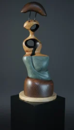 Figure de style 1 3, chêne, if, séquoia, shiste vert, fer, teinture et vernis, 50x20cm