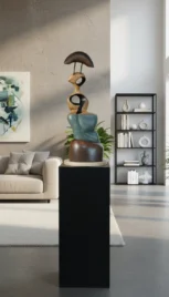 Figure de style 1 4, chêne, if, séquoia, shiste vert, fer, teinture et vernis, 50x20cm