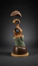 Figure de style 1, chêne, if, séquoia, shiste vert, fer, teinture et vernis, 50x20cm