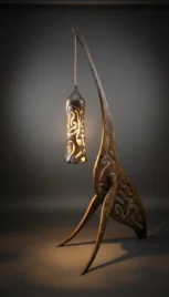 Lampe girafe 1, frêne et cerisier teint et brûlée, 150x80cm