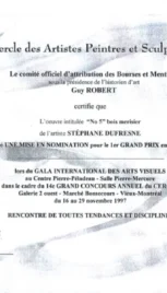 Le cercle des Artistes Peintres et sculpteurs du Québec, mise en nomination pour le 1er grand prix en sculpture