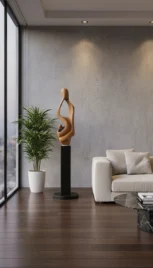 Mère à l'enfant 3, Cèdre du Liban brulé et brossé, base bois peint, 90x30cm