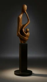 Mère à l'enfant, Cèdre du Liban brulé et brossé, base bois peint, 90x30cm