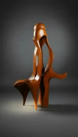 Mouvement abstrait 2, cèdre du liban teint et vernis, 155x70cm