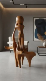 Mouvement abstrait 3, cèdre du liban teint et vernis, 155x70cm