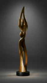 Mouvement de danse 6 1, pommier teint et ciré, base bois peint, 110x30cm