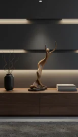 Opposition 1 1, pommier huilé, base bois peint, 50x15cm