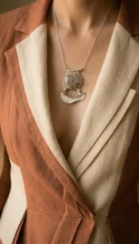 Pendentif 1 7, argent poli, os sculpté et saintpetersite resultat