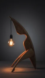 Petite lampe girafe, frêne vernis, 70x40cm