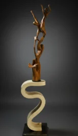 Tous ensemble 3, Olivier huilé, contreplaqué lamellé collé et peint, ardoise, 180x40cm