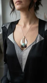 Pendentif 6 3, argent poli, boid d'ébène et amazonite resultat