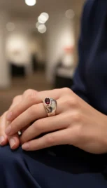 Bague en argent poli, avec un grenat